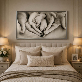 Art Maiora Capezzale moderno con la sacra famiglia dipinto a mano Family Heart 110x65