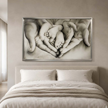 Art Maiora Capezzale moderno con la sacra famiglia dipinto a mano Family Heart 130x70