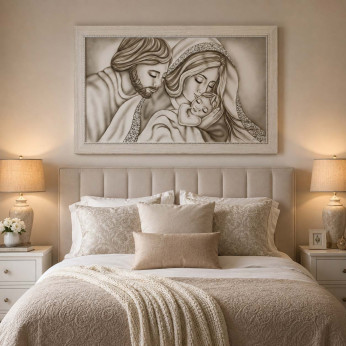 Art Maiora Capoletto moderno con la sacra famiglia Forza 110x65 con decori bianchi