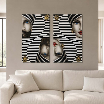 Art Maiora Qaudro moderno dipinto a mano su tela Optical 65x110 set 2 pezzi