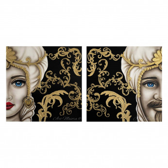 Art Maiora Quadro dipinto a mano Mori King 80x80 set 2 pezzi