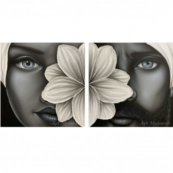 Art Maiora Quadro dipinto a mano su tela con mori Bellezza 80x80 set 2 pezzi 
