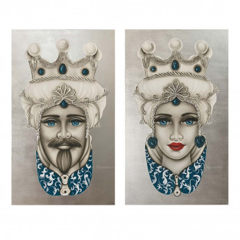 Art Maiora Quadro dipinto a mano Teste di Moro Crown 65x110 set 2 pezzi