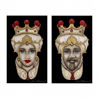 Art Maiora Quadro dipinto a mano Teste di Moro Crown 65x110 set 2 pezzi