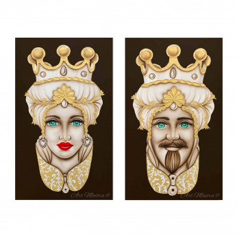 Art Maiora Quadro dipinto a mano Teste di Moro Crown 65x110 set 2 pezzi