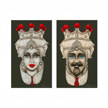 Art Maiora Quadro dipinto a mano Teste di Moro Crown 65x110 set 2 pezzi
