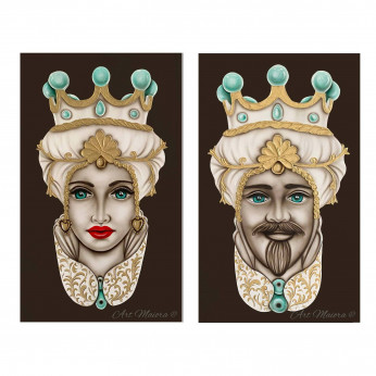 Art Maiora Quadro dipinto a mano Teste di Moro Crown 65x110 set 2 pezzi