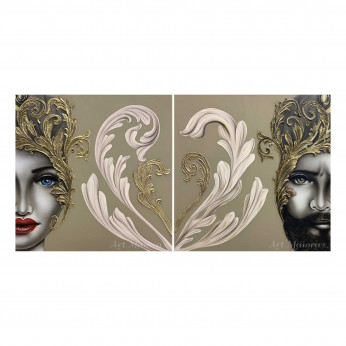 Art Maiora Quadro moderno dipinto a mano su tela "Central Love" 80x80 Set 2 pezzi 