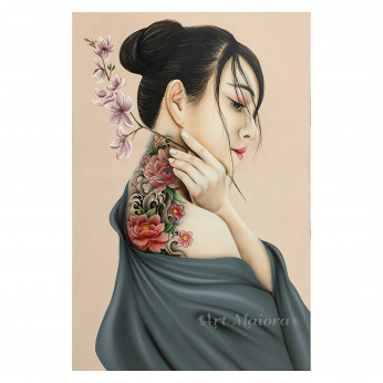 Art Maiora Quadro moderno Yuma 100x150 con tatù colorato e dettagli materici