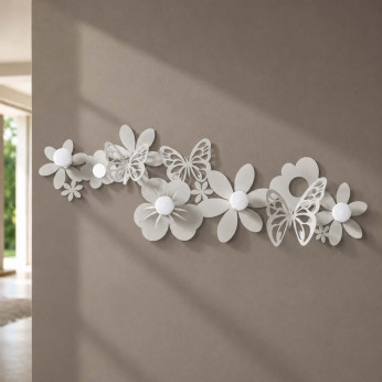 Arti e Mestieri Appendiabiti a parete in metallo moderno con fiori e farfalle con 4 ganci Sfarfalle