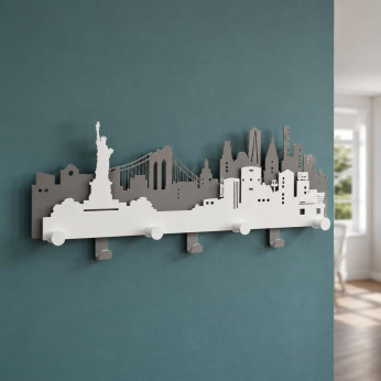 Arti e Mestieri Appendiabiti da parete moderno con skyline di New York in metallo con 7 ganci N.Y.C.