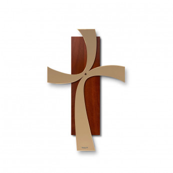 Arti e Mestieri Crocifisso da parete grande in metallo e legno Two