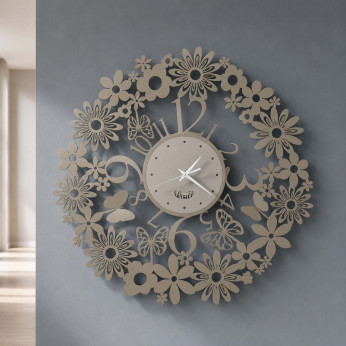 Arti e Mestieri Orologio da muro in metallo con fiori e farfalle dal design moderno ed elegante Margherite