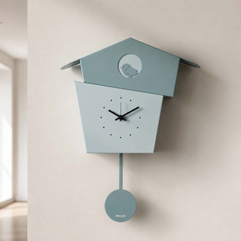 Arti e Mestieri Orologio da parete con pendolo e sagoma di uccellino in metallo design moderno Picchiarello