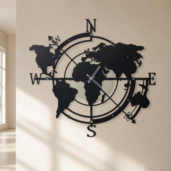 Arti e Mestieri Orologio da parete grande in metallo dalle linee moderne Planisfero