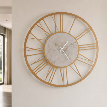 Arti e Mestieri Orologio da parete in metallo con numeri romani e finitura marmo design moderno Marmo