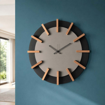 Arti e Mestieri Orologio da parete particolare in metallo e dettagli in legno Timon