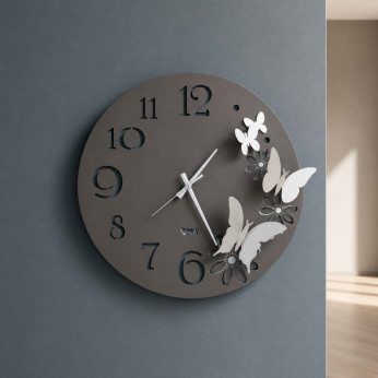Arti e Mestieri Orologio da parete rotondo in metallo con farfalle decorative Farfalle