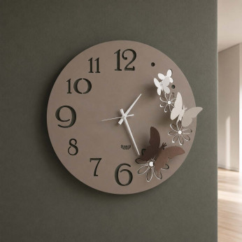 Arti e Mestieri Orologio da parete rotondo in metallo con farfalle decorative Farfalle