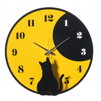 Arti e Mestieri Orologio da parete rotondo in metallo con design moderno e silhouette di gatto Moon Whiskers