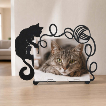 Arti e Mestieri Portafoto in metallo con gattino Gatto Gomitolo