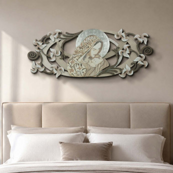 Artitalia Capezzale la maternità in legno in rilievo e dettagli in foglia argento 155x65 