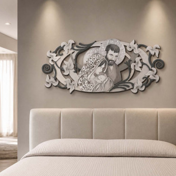 Artitalia Capezzale la sacra famiglia in rilievo e dettagli in legno foglia argento 155x65 