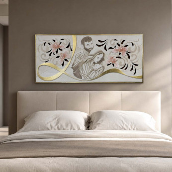 Artitalia Capezzale materico moderno Sacra Famiglia in rilievo con foglia oro 120x60 
