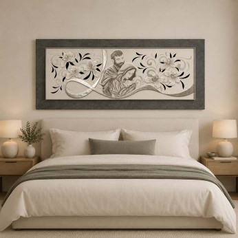 Artitalia Capezzale Sacra Famiglia decori in rilievo in resina e foglia argento 155x65