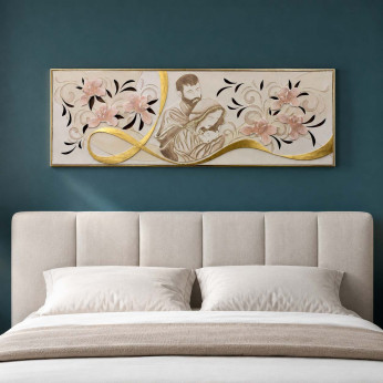 Artitalia Capezzale Sacra Famiglia in rilievo decori resina e foglia oro 155x65 