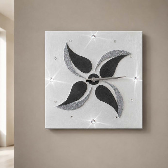 Artitalia Orologio da parete a tema floreale in rilievo decori materici e glitter argento