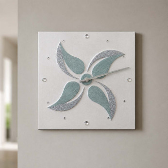Artitalia Orologio da parete a tema floreale in rilievo decori materici e glitter argento