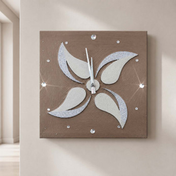 Artitalia Orologio da parete a tema floreale in rilievo decori materici e glitter argento