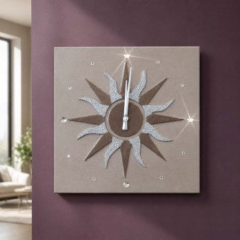 Artitalia Orologio da parete a tema il Sole in rilievo decori materici e glitter argento