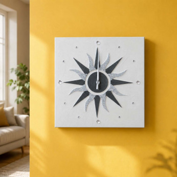 Artitalia Orologio da parete a tema il Sole in rilievo decori materici e glitter argento