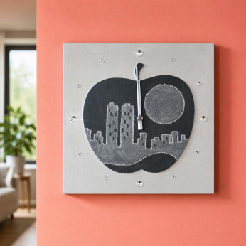 Artitalia Orologio da parete a tema skyline in rilievo decori materici e glitter argento