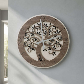 Artitalia Orologio da parete in legno con albero della vita con dettagli foglia argento