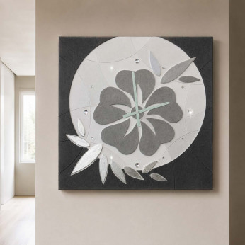 Artitalia Orologio da parete moderno materico in rilievo dettagli foglia argento "Flower" 