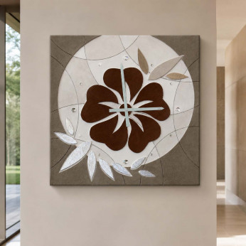 Artitalia Orologio da parete moderno materico in rilievo dettagli foglia argento "Flower"