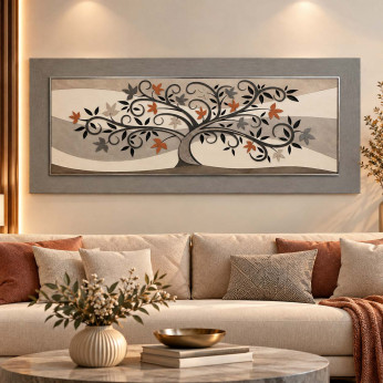 Artitalia Pannello in legno in stile moderno con albero della vita dettagli argento 155x65 