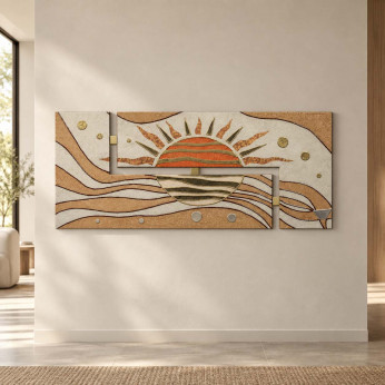 Artitalia Pannello materico tema in rilievo in legno dettagli argento e oro 155x65