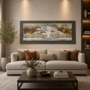 Artitalia Pannello vetrificato in rilievo con cornice in legno dettagli in argento 120x60