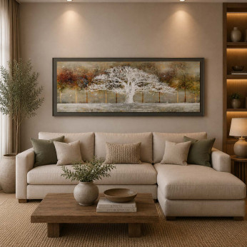 Artitalia Pannello vetrificato in rilievo con cornice in legno dettagli in argento 155x65