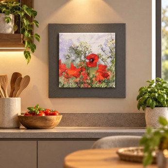 Artitalia Quadretto a tema floreale in rilievo moderno in legno dettagli in argento 35x35