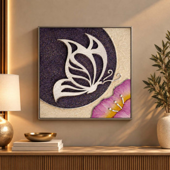 Artitalia Quadretto con tema a Farfalle in rilievo decoro materico e foglia argento 35x35 