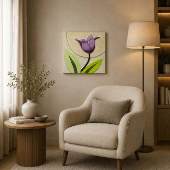 Artitalia Quadretto con tema floreale in rilievo decoro materico e foglia argento 35x35