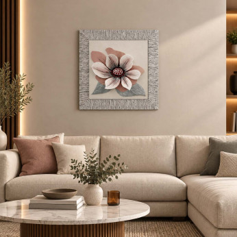 Artitalia Quadretto con tema floreale in rilievo in legno dettagli foglia argento 70x70 