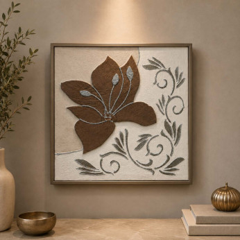Artitalia Quadretto decoro floreale in rilievo materico dettagli glitter argento 35x35 