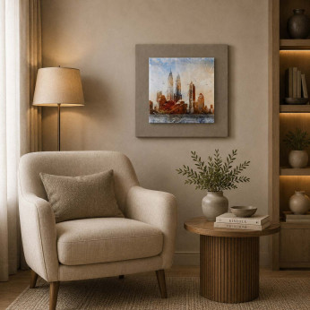 Artitalia Quadretto in legno con skyline in rilievo astratto con dettagli in argento 35x35