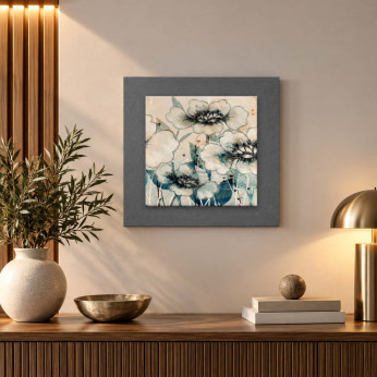 Artitalia Quadretto in rilievo moderno in legno a tema floreale dettagli in argento 35x35 